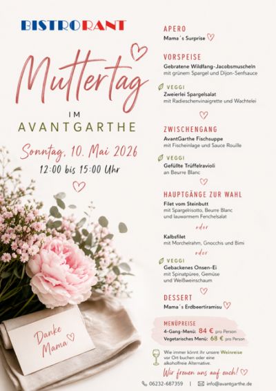 Menü Muttertag Avantgarthe Bistrorant 2026